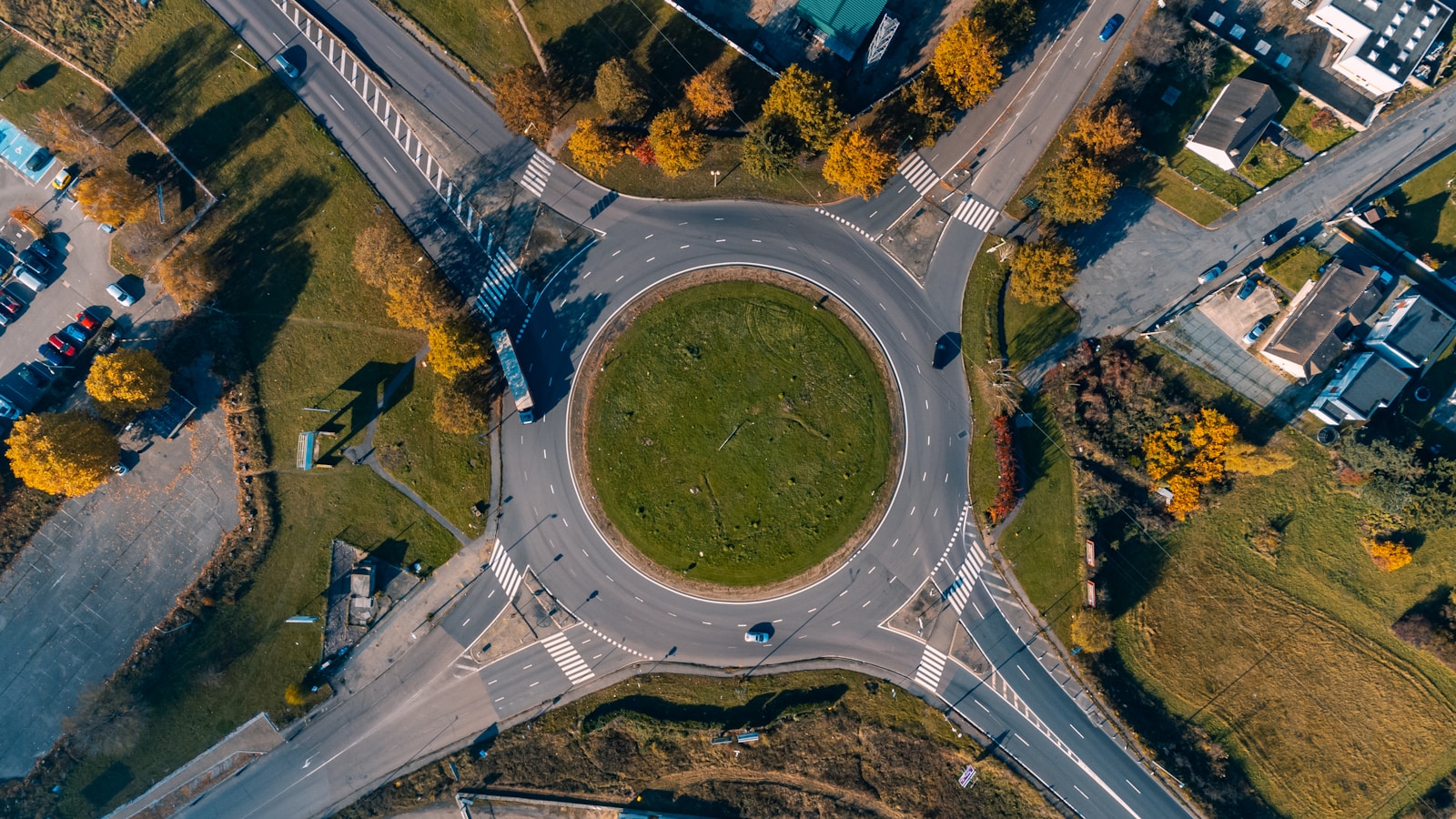 an aerial view of an intersection in a city